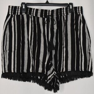Lane Bryant Black/White Striped Pull-on Shorts with Tassel Tie